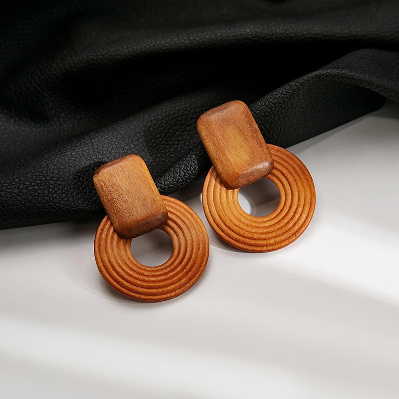 Bohemian Geometric Round Silver Needle Earrings In Retro Literary Style