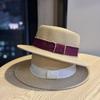 New Hepburn Style Elegant Temperament Woven Straw Hat Women's Flat Top Top Hat Wide Brim Ribbon Seaside Vacation Sun Protection