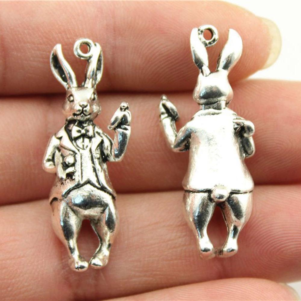10pcs Clock Rabbit Charms For Jewelry Making Antique Bronze Silver Color Pendants Making DIY Handmade Tibetan Fit Jewelry