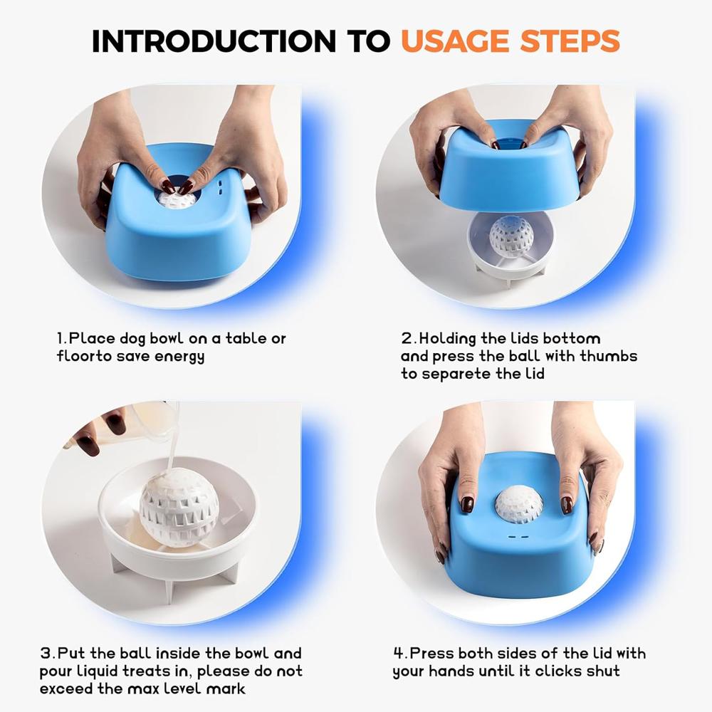 Slow Feeder Dog Bowls for Liquid Treat, Anti-Slip Entertained Ball-in Bone Broth Dog Lick Bowl Dog Lick Bowl with Roller Ball