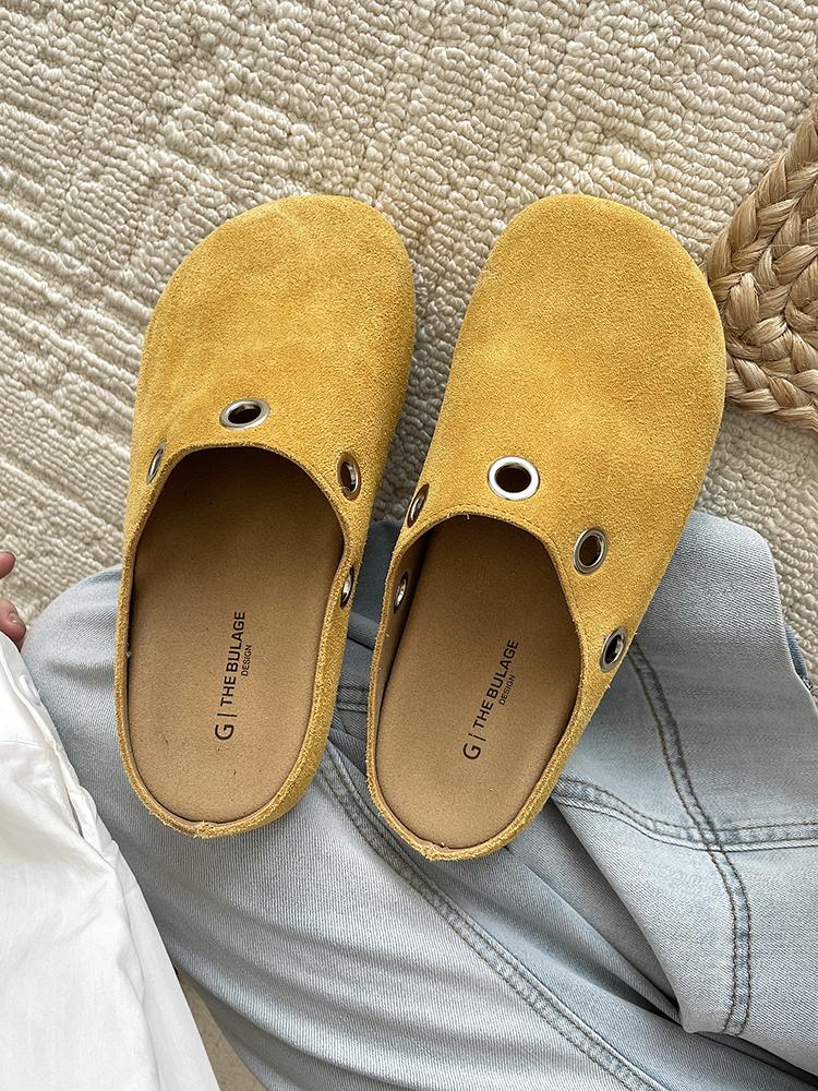 Fashion 2025 Spring New Closed Toe Slippers Women's Fashion Round Toe Deep Mouth Rivet Soft Sole Anti-slip Wear-resistant Flat Shoes