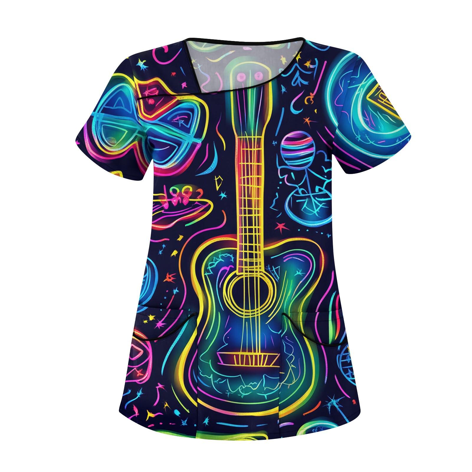 

Женская повседневная рабочая одежда с короткими рукавами и наклонным воротником с принтом и двойными карманами L циан