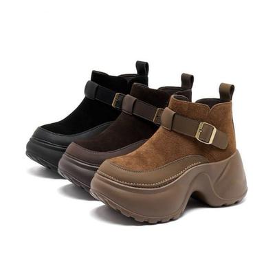 Nieuwe Retro Laarzen met Dikke Zool, Veelzijdige Hoogteverhogende Enkellaarsjes, Damesschoenen