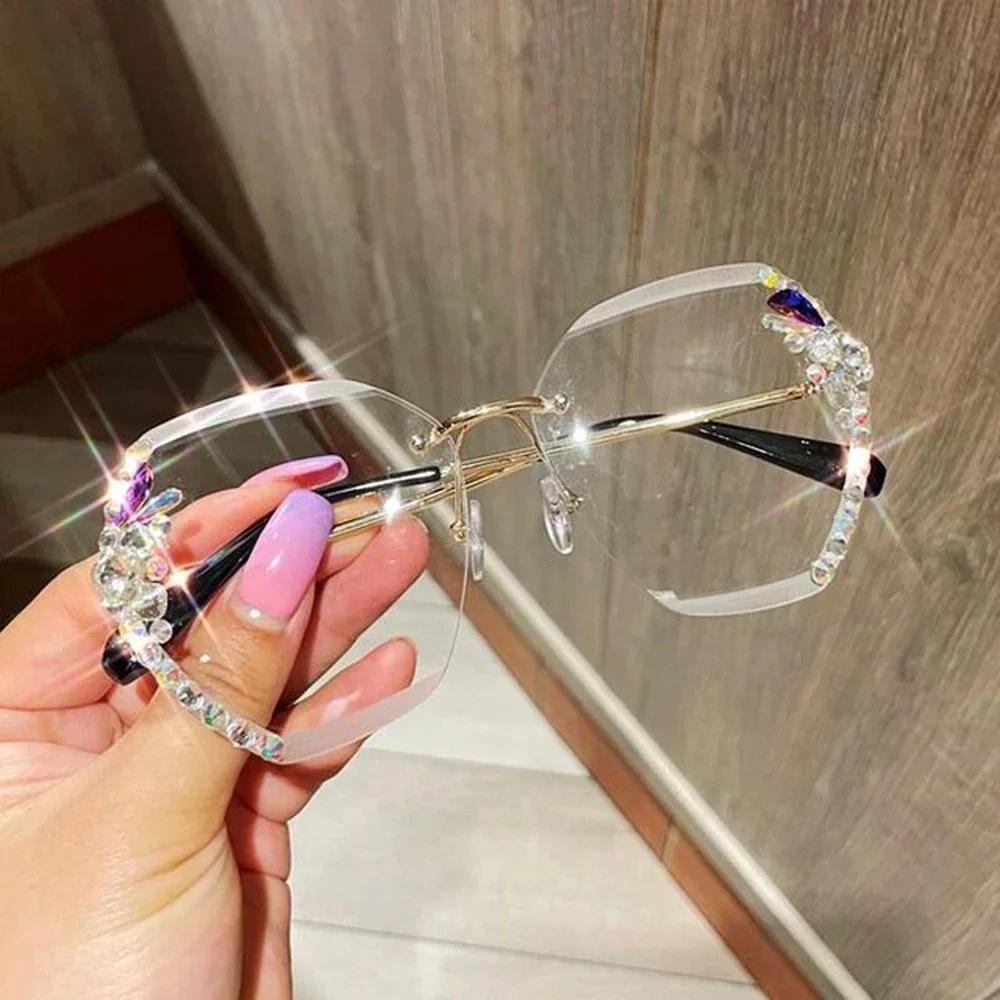 Premium Brand Design Vintage Rimless Rhinestone Sunglasses Women Men Fashion Gradient Lens Sun Glasses Shades for Female