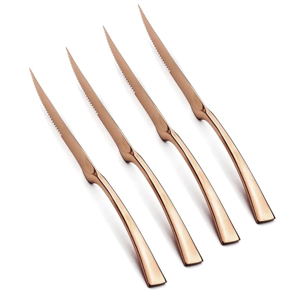 Set 4 Bucăți Cuțite de Masă Oglindă Tacâmuri din Oțel Inoxidabil Aur Argintarie Tacâmuri de Bucătărie Veselă Occidentală Restaurant Cuțite pentru Friptură