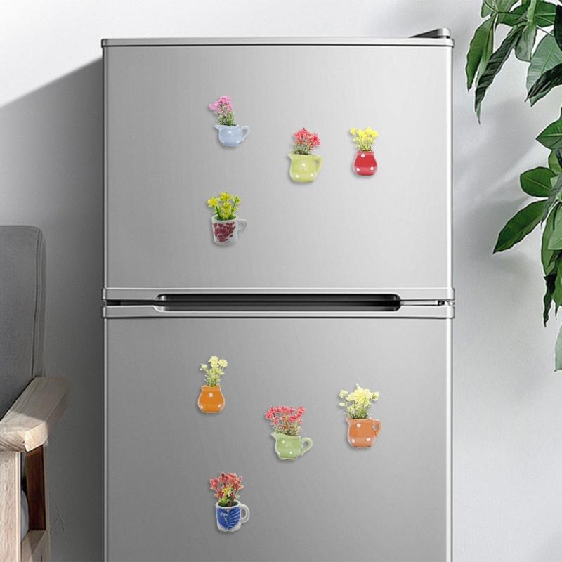 8Pieces Mini Magnetic Vases For Refrigerator Strong Hold Resins Flower Pot Fridge Magnets Kitchen Home Decoration Gift