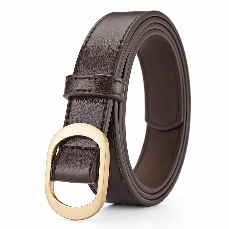 

Непористый женский ремень без перфорации черный студенческий стиль декоративный тонкий ремень женский Tide 105cm темно-коричневого