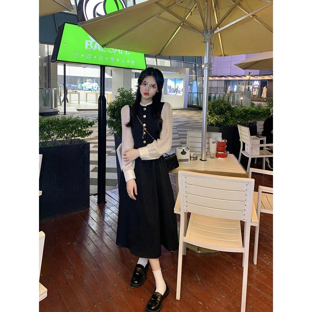 Spring New Celebrity Temperament Design Sense Hepburn Style Long Skirt French Bubble Long Sleeve Dress Women's Clothing