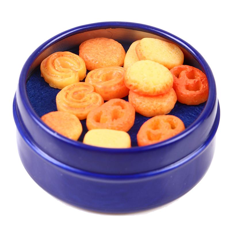 1 יחידות 1/12 בית בובות מיניאטורי קוקי דנית כחול סט קופסת פח אביזרי מטבח