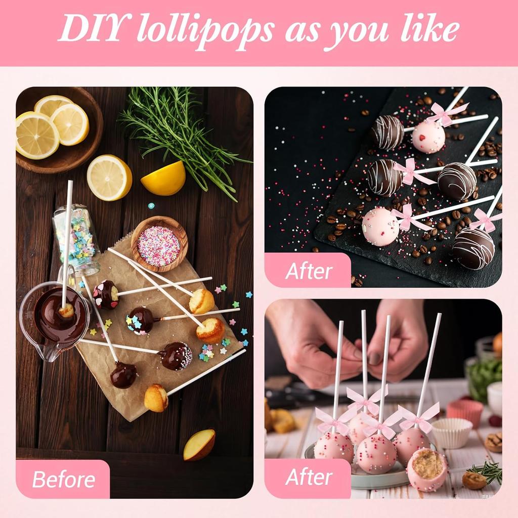 Faccito Pink 50 Sets 6" Bow Cake Pop Sticks DIY Coquette Themed Dessert Decorations for Candy, Lollipop, Cupcake Toppers, Party Decor for Baby