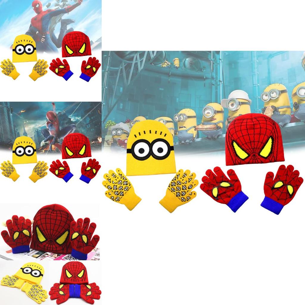 Conjunto Aconchegante de Inverno em Tricô para Crianças, Luvas e Gorro com Forro Quente de Lã para Crianças Pequenas