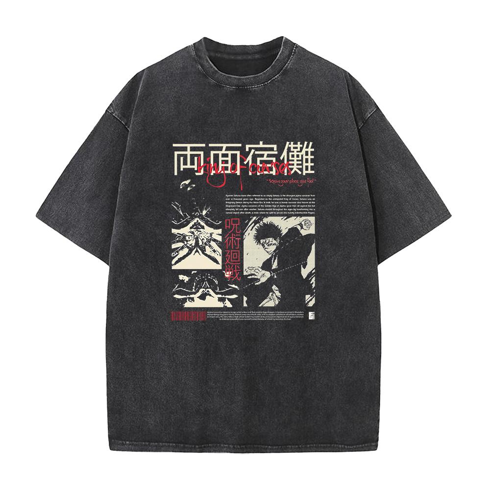 Ryomen Sukuna Print Tshirt Jujutsu Kaisen Manga T Shirt Men Women Wash Cotton Tee Top Summer Short Sleeve Loose Tshirt Clothing