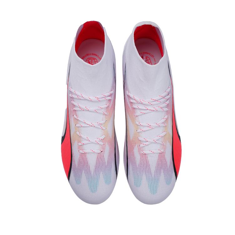 Puma Ultra Pro High-End High-Top Casual Comfortable Breathable MG (Rubber Short Studs) Fabric Soccer Shoes Men soccer shoes White Red 107508-01