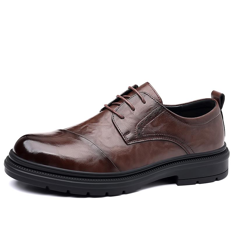 

Модные мужские туфли FashionBrand, модные деловые туфли из натуральной кожи на плоской подошве, черные дышащие мужские формальные офисные рабочие туфли 44 коричневый