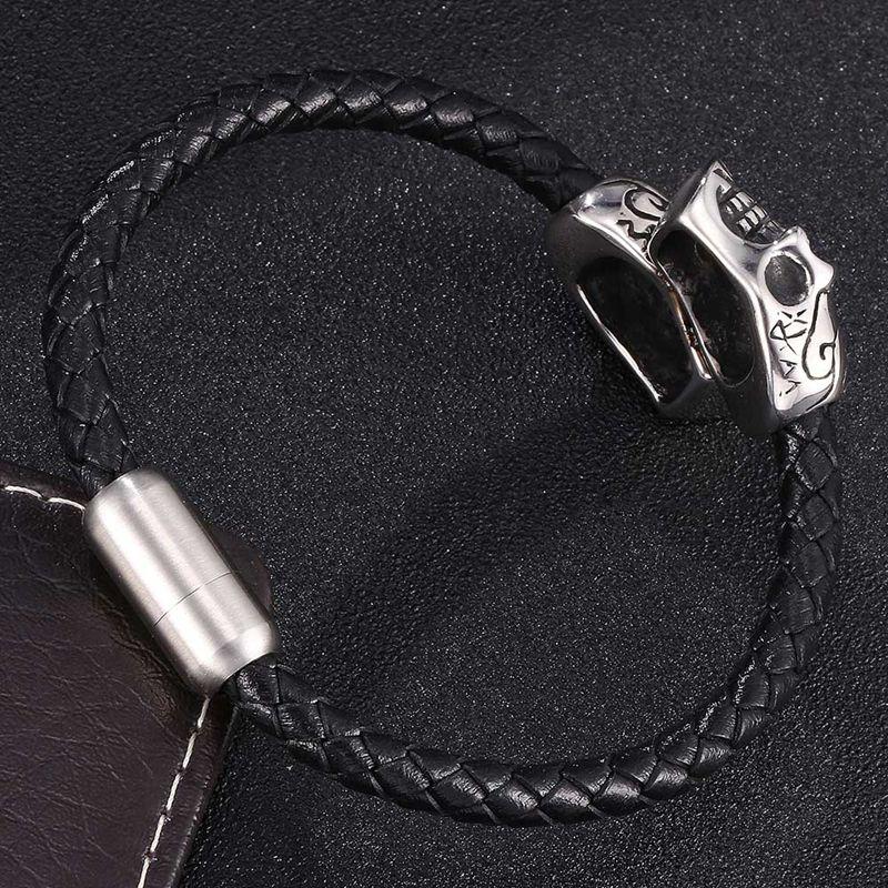 Punk Skeleton Men Leather Bracelets Bangles Black Braid Rop Man Jewelry Wristband
