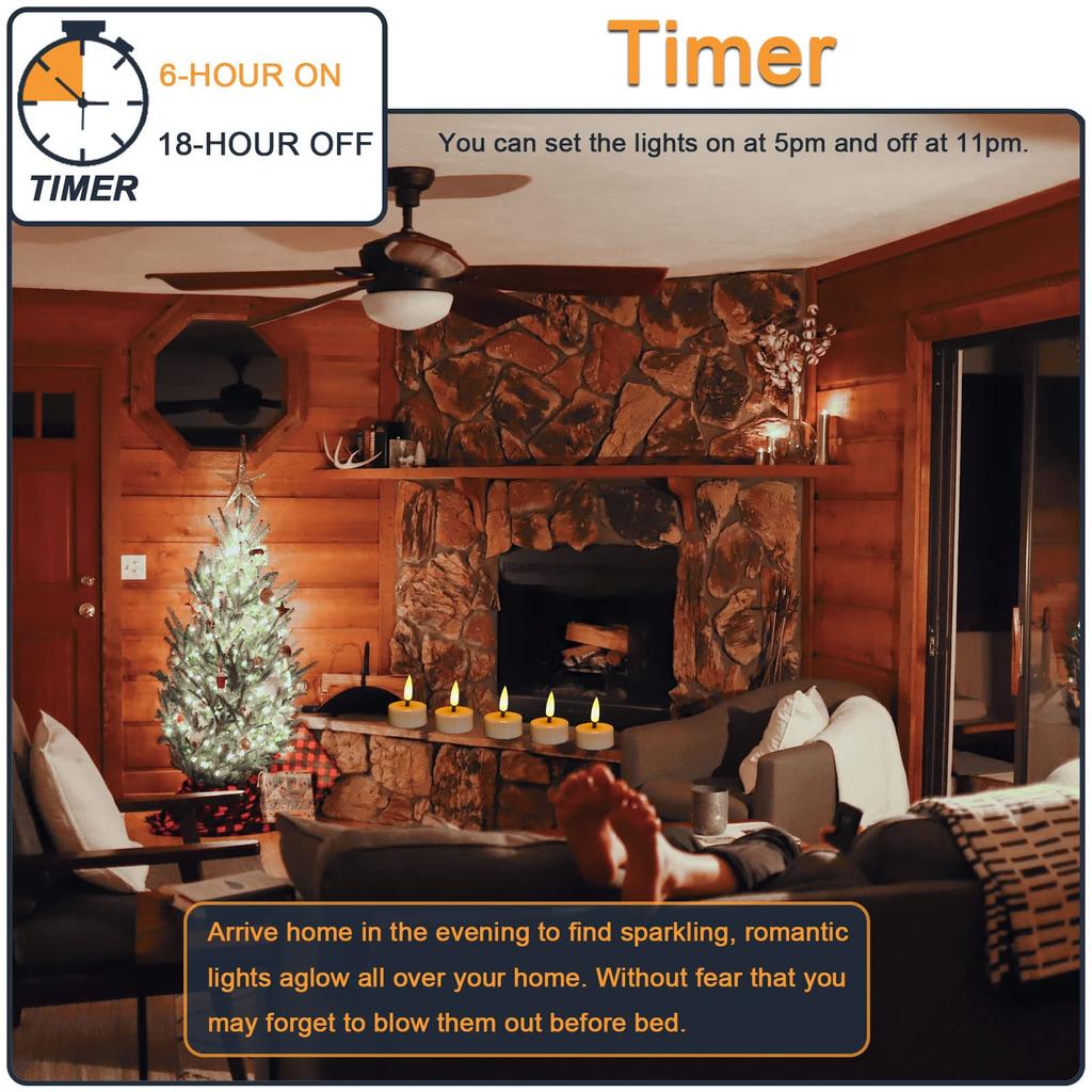 HoneTeek LED Čajové svíčky Bezplamenné se stmívacím časovačem (6 hodin zapnuto, 18 hodin vypnuto), Teplá bílá, 12 kusů, pro domácí párty dekoraci, festivaly,