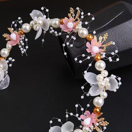 Headband Floral Butterfly Design Adjustable Ribbon Women Headband Faux Pearl Cubic Zirconia Greek Bohemian Style Wedding Bridesmaids Fairy