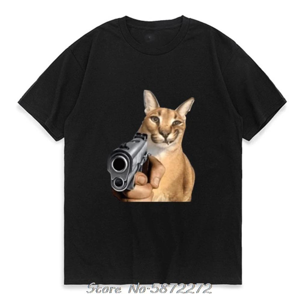 Funny Big Floppa Gun TShirt For Men Summer Fashion Short Sleeve Cotton Tops Tees Streetwear Full Of Personality Hip Hop T Shirt