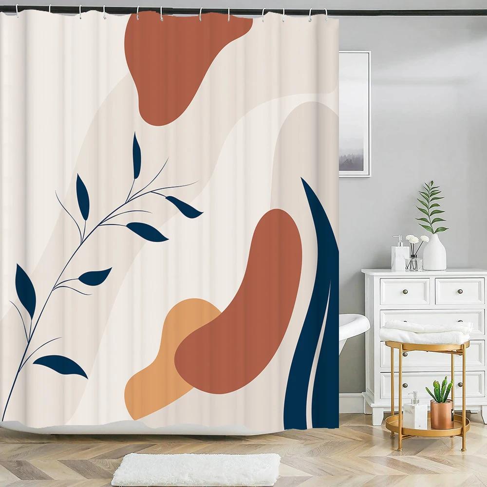 Nordic style Abstract Art leaves Print Shower Curtain Waterproof Polyester Bath Curtain Color Block Curtains For Bathroom Decor