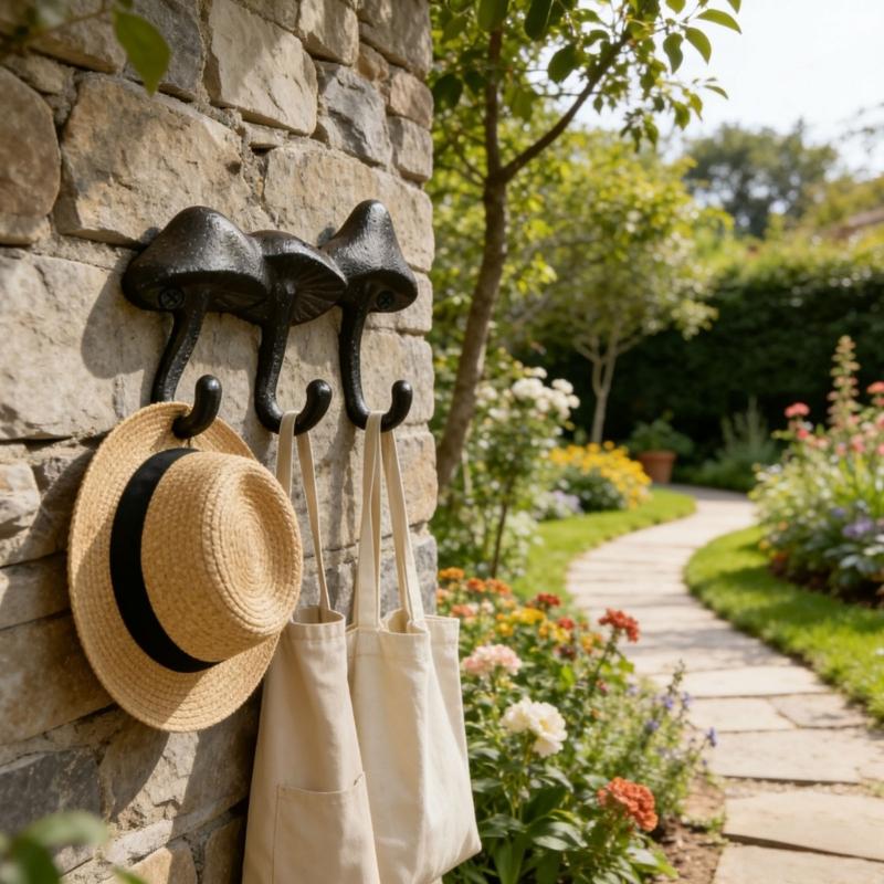 Wall Mounted Metal Mushroom Wall Hook Rack Key Hat and Bag Holder with Dark Finish for Entryway Bedroom Storage