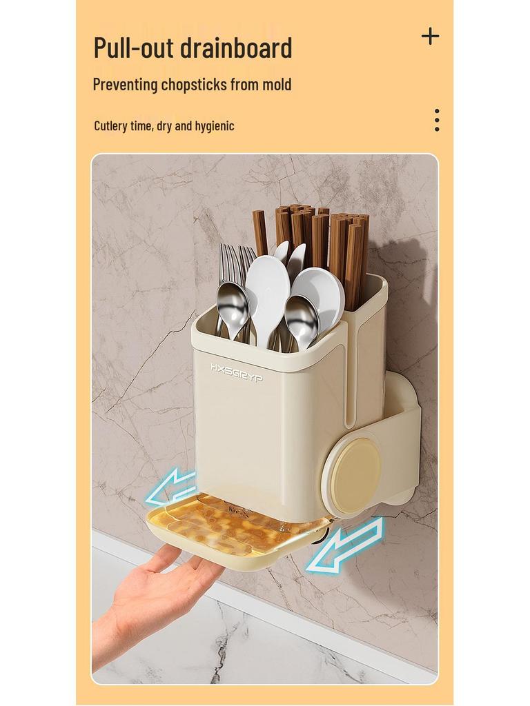 Wall-Mounted Anti-Mildew Chopstick and Utensil Holder With Draining Shelf.