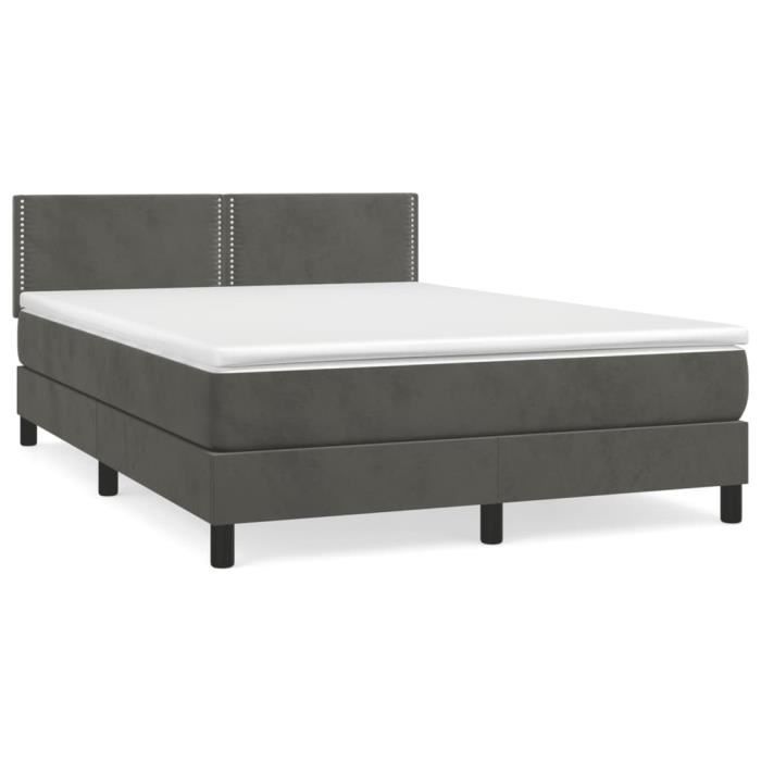 VidaXL Lit à sommier tapissier et matelas Gris foncé 140x190cm Velours - Modèle 3141240