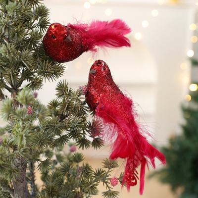 2 Pcs Artificial Simulation Birds Ornament Glitter Feathered Bird Christmas Tree