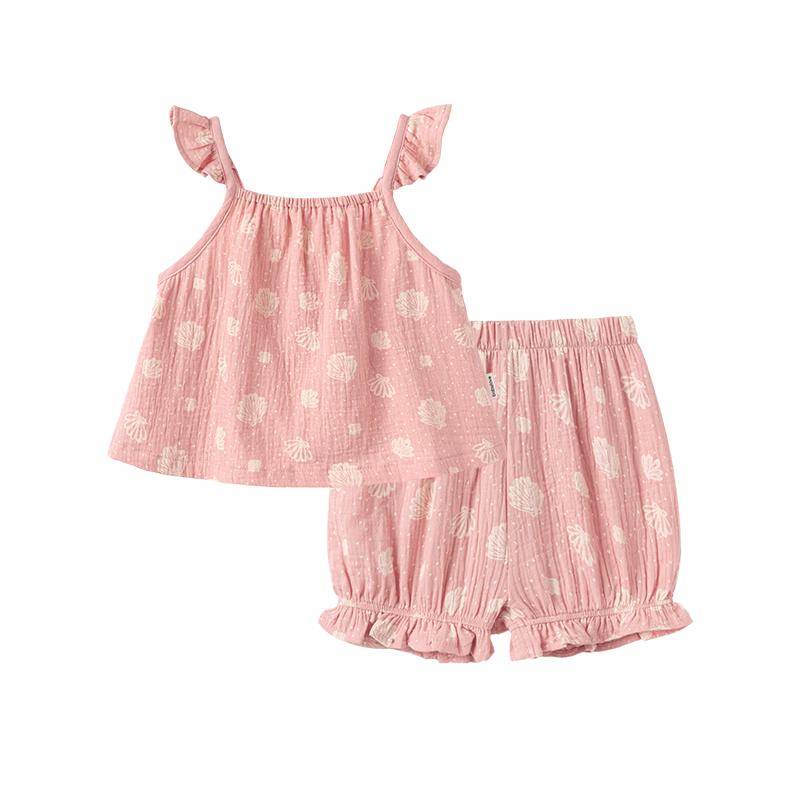 Babylove Girls  Cotton Gauze Suspender Vest & Shorts Set 100