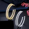 WWJ Golden Color Jewelry Big Circle Lucky Star Cut Zircon Hoop Earrings