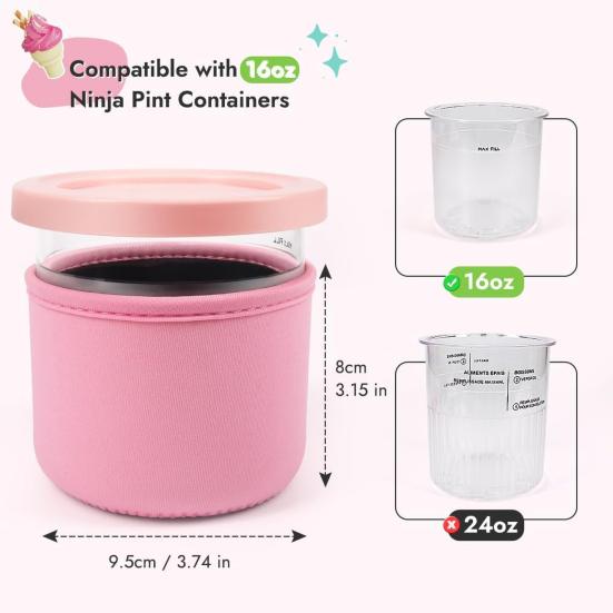 4Pcs Ice Cream Cup Sleeves for Ninja NC501 Pints Reusable Neoprene Sleeves Prevent Condensation Non-slip 16/24Oz Cup Cover Accessories for Ice