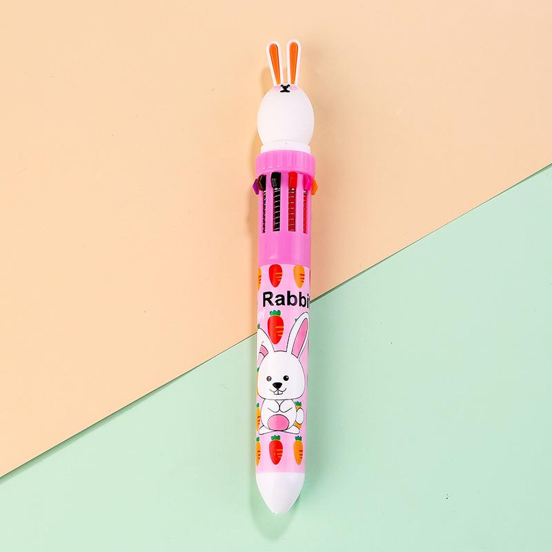 1Pc Kawaii Cute Rabbit Multicolor Pen 0.5mm Colorful Ink Pen Cartoon Creative Gel Cartoon Bunny Pen Ten-Color Brown Colorful 10-Color Back To School S