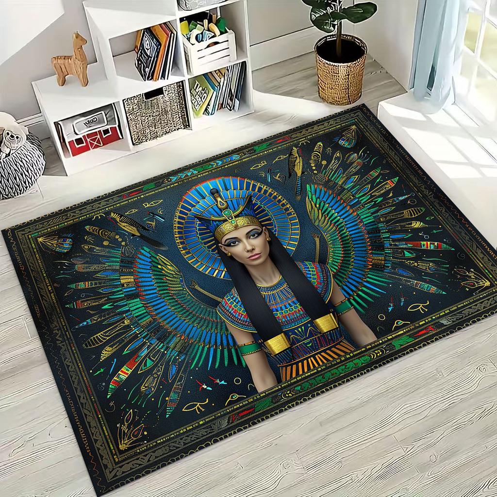 Ancient Egyptian Hieroglyphic Symbols Carved Murals Rug for Bedroom Living Room Sofa Home Doormat Decor,Kids Non-slip Floor Mat