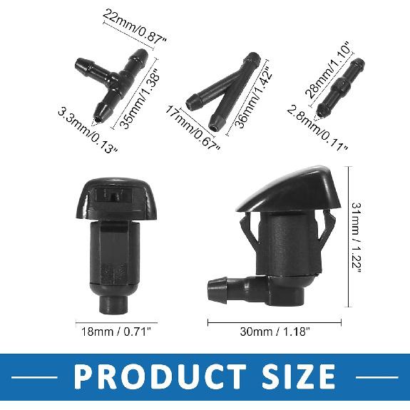 Windshield Washer Nozzle Kit 85381-AE020 250cm Washer Hose and Adapter Wiper Wash Spray Jet for Toyota Corolla 2004-2010 Plastic (Set of 6)