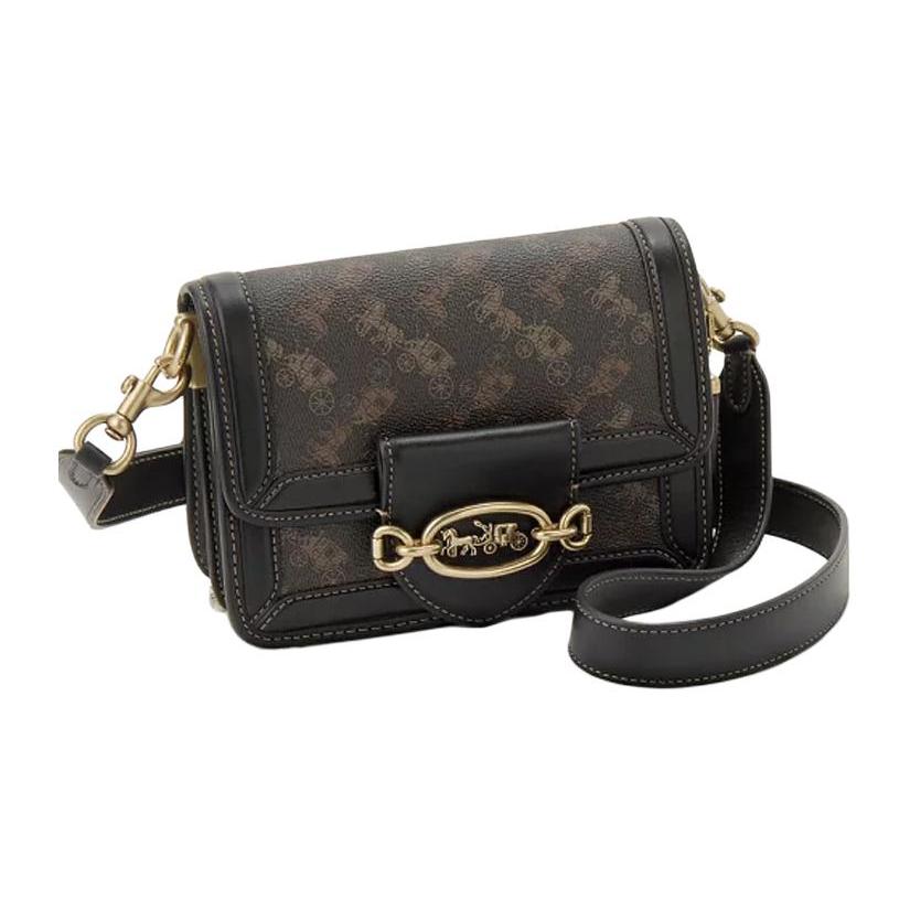 New COACH Hero Canvas With Leather Shoulder Bag, Crossbody Bag Trumpets Women's Dark Brown & Black C8440-B4SI1