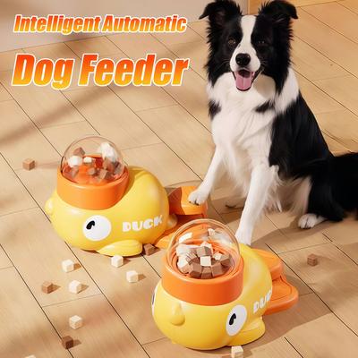 Automatischer Hunde-Puzzle-Futterspender Interaktives Spielzeug Haustierfutter Leckerli-Spender Cartoon-Enten-Design Anti-Rutsch Haustierfütterung für Hundetraining