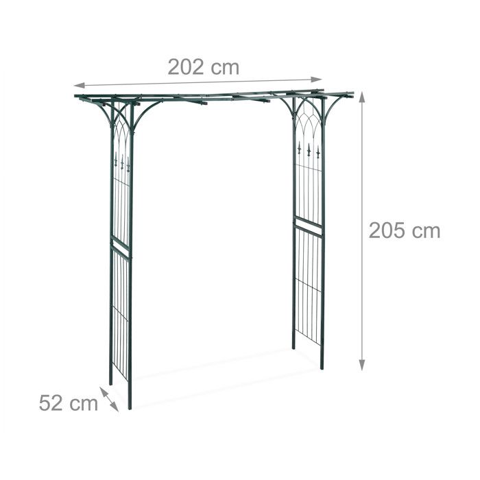 Relaxdays Arcade de rosiers en métal, Arche plantes grimpantes, Rectangulaire, H x L X P: 205 x 202 x 52 cm, vert foncé