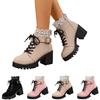 Women's Plus Size Lace Trim Lace-up Boots with Heel and Belt