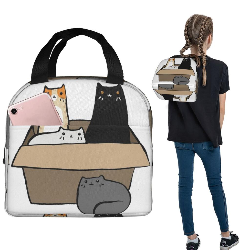 Cats In A Box Insulated Lunch Bag for Women Children Leakproof Food Boxes Thermal Lunch Box Tote