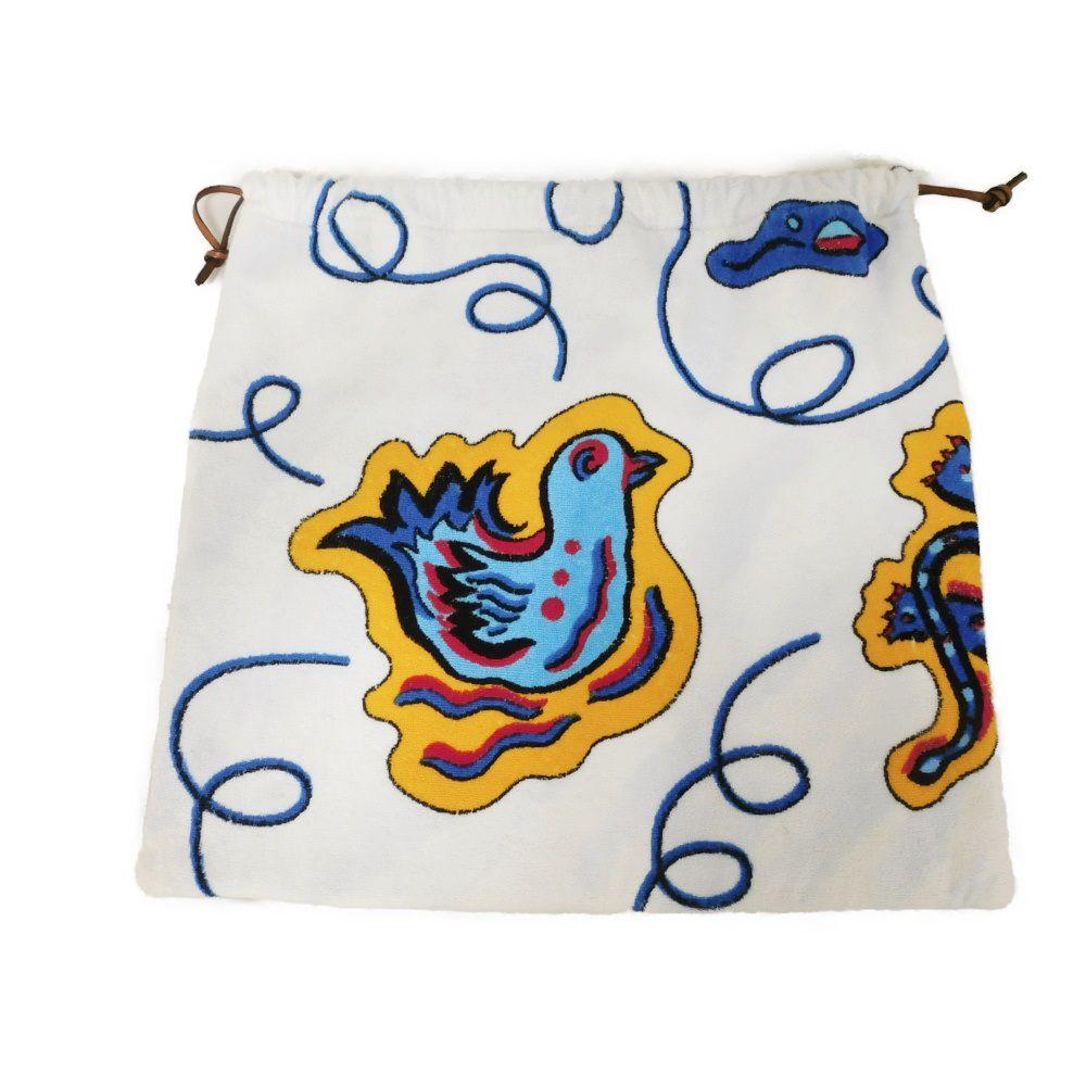 Used 12695 Drawstring Large Bag 7922 Logo Towel Multicolor Calfskin Tan Drawstring Bag Paula's Ibiza Pile White Unisex