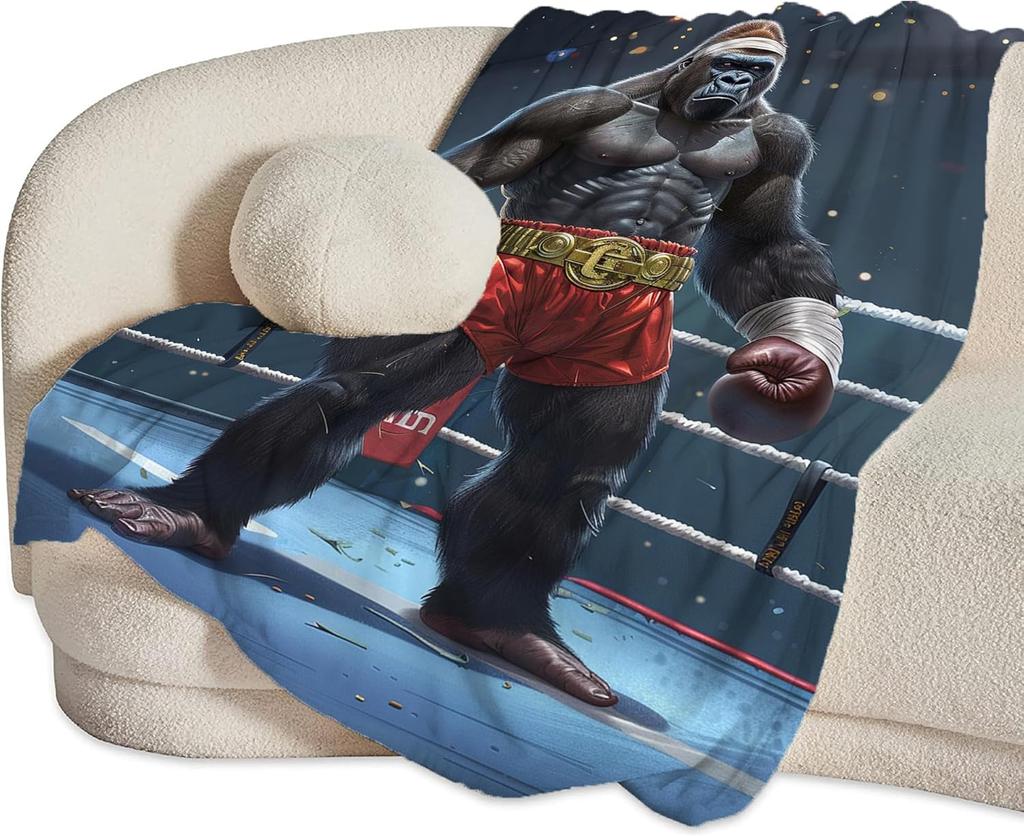 Gorilla Boxing Throw Blanket – Funny, Soft & Cozy Fleece Gift for Men, Women, Boys & Girls