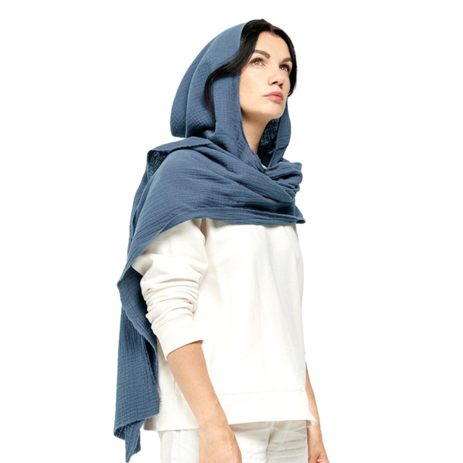 

Adults Cotton Hooded Scarf 2in1 Set Teens Cotton Beanies Hat Suit Winter Warm Woman Girls Pullover Hat for Outdoor синій
