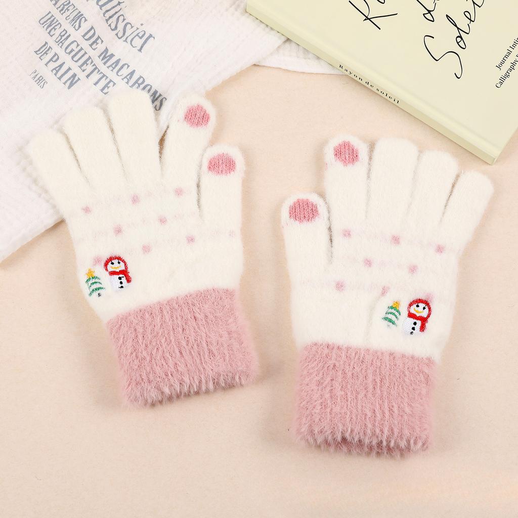 Women Winter Warm Gloves Snowman Embroidery Glove Touch Screen Mittens