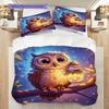 Owl Pattern Bedding Quilt Set Quilt Cover Pillowcase Home Decoration Birthday Gift (1 * duvet cover + 2 * pillowcase, without core)