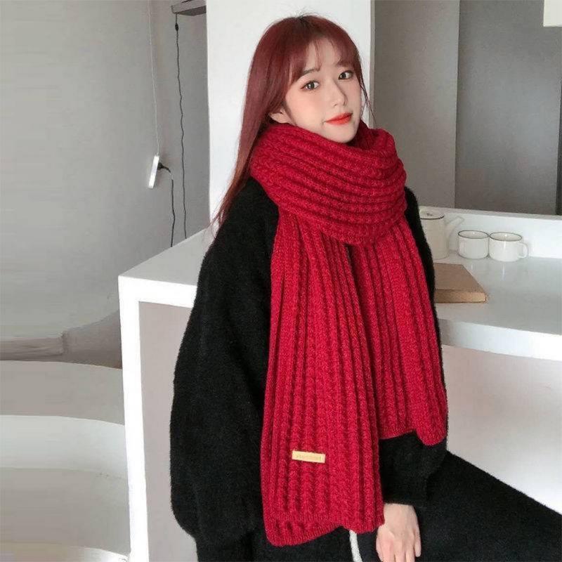 Christmas Scarf Women's Winter Senior Outdoor Street Red Versatile Jacquard Elk Warm Knitted Scarf