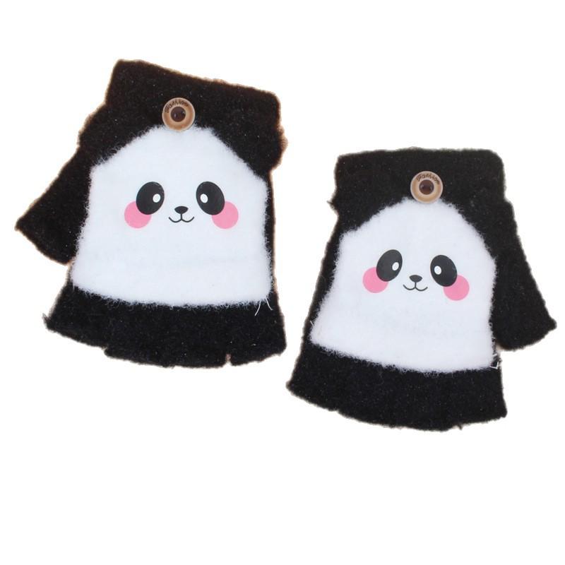 Kids' Cute Panda Flip-Top Fingerless Wool Gloves for Winter
