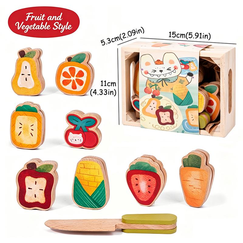 Conjunto de Brinquedos de Cozinha de Madeira para Brincadeiras de Faz de Conta Gancho Magnético Velcro Frutas Legumes Carne Sobremesa Brinquedos Educativos de Role Play