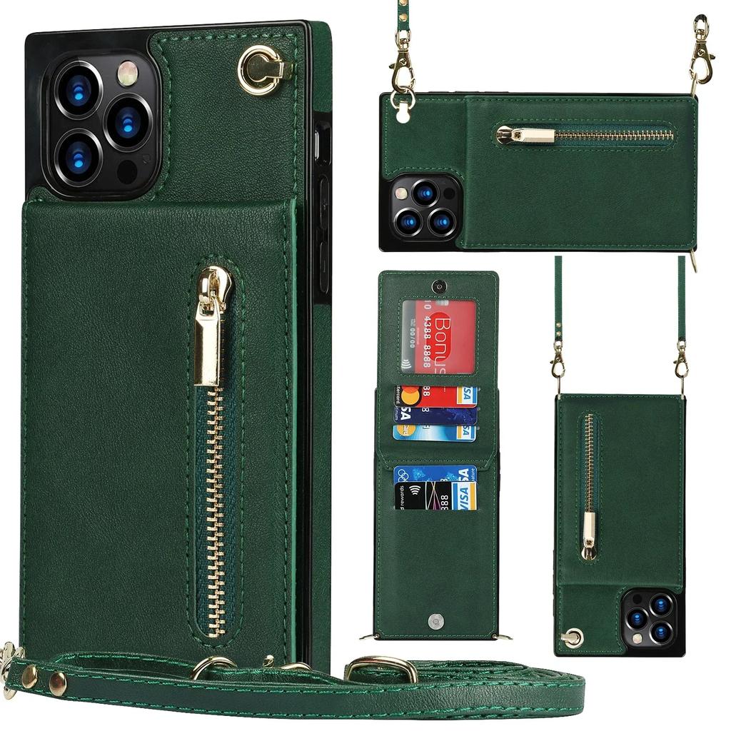 Crossbody Zipper Wallet for IPhone 16 16E 15 14 13 12 11 XR XS Pro Max Plus Case with Card Holder Lanyard Strap Leather Cover