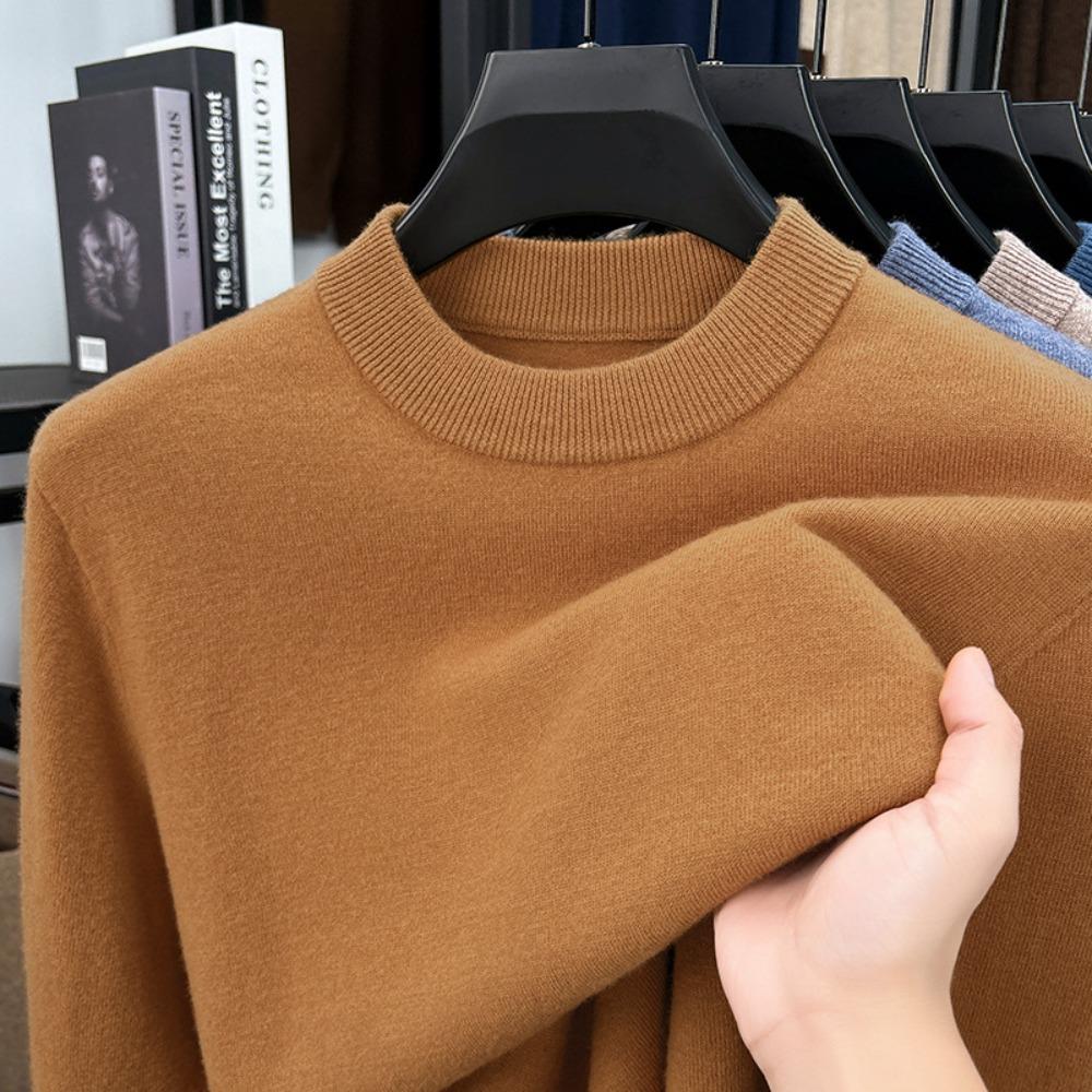 Men 100% Pure Wool Half Turtleneck Sweater, Warm Solid Knit Jumper for Autumn Winter Daily Wear