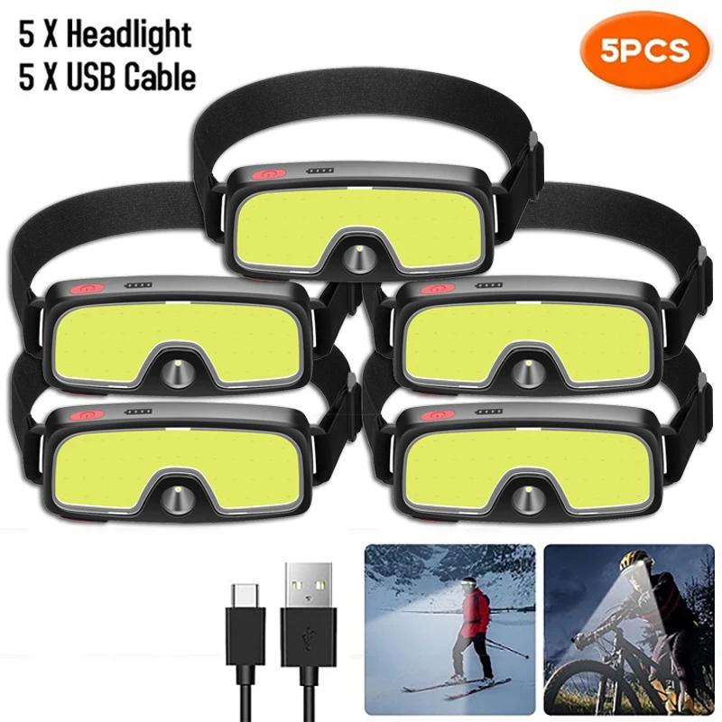 Powerful COB LED Headlamp Built-in Battery Type-c Rechargeable Headlight Outdoor Super Bright Camping Fishing Head Lamp Torch