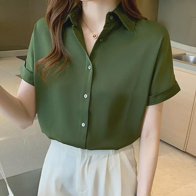 2025 Avocado Design Satin Shirt: Retro Hong Kong Style, Short-Sleeved, High-End Women's Top